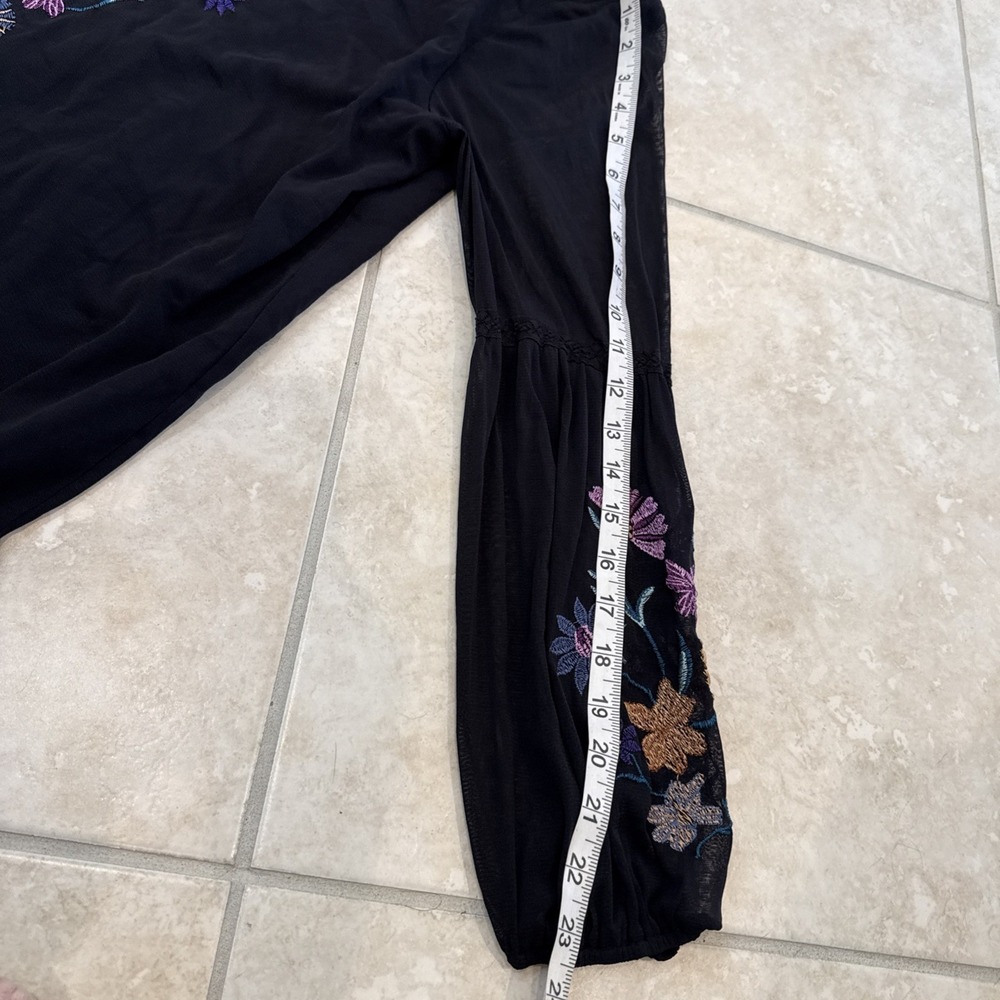 Style Co Black Mesh Embroidered Floral Peplum Top Sz XL Long Sheer Lined Boho - Picture 7 of 11